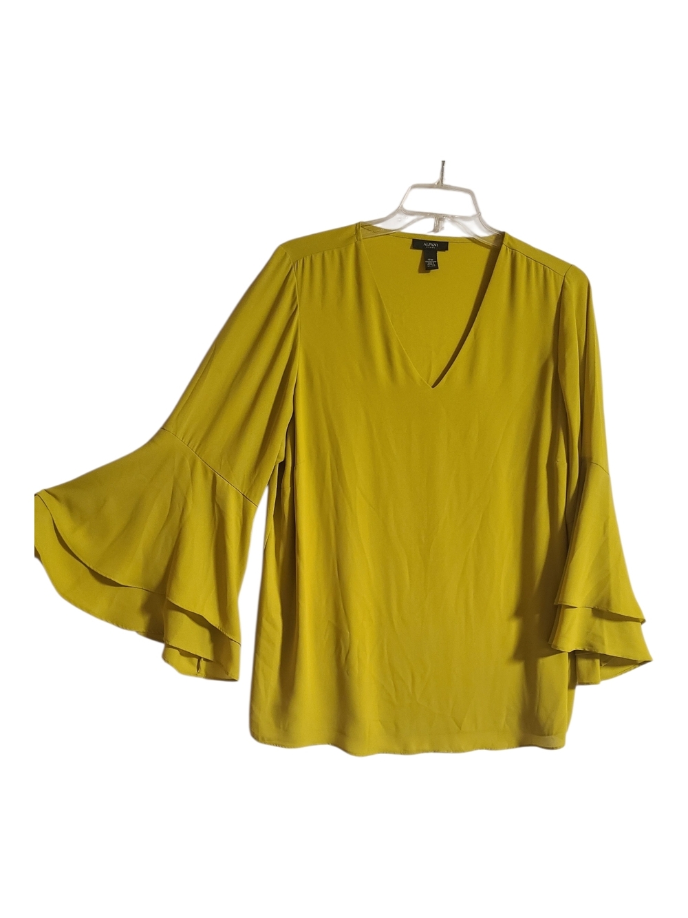 Alfani Plus Size Chartreuse V-Neck Double Ruffle Sleeve Top 18W